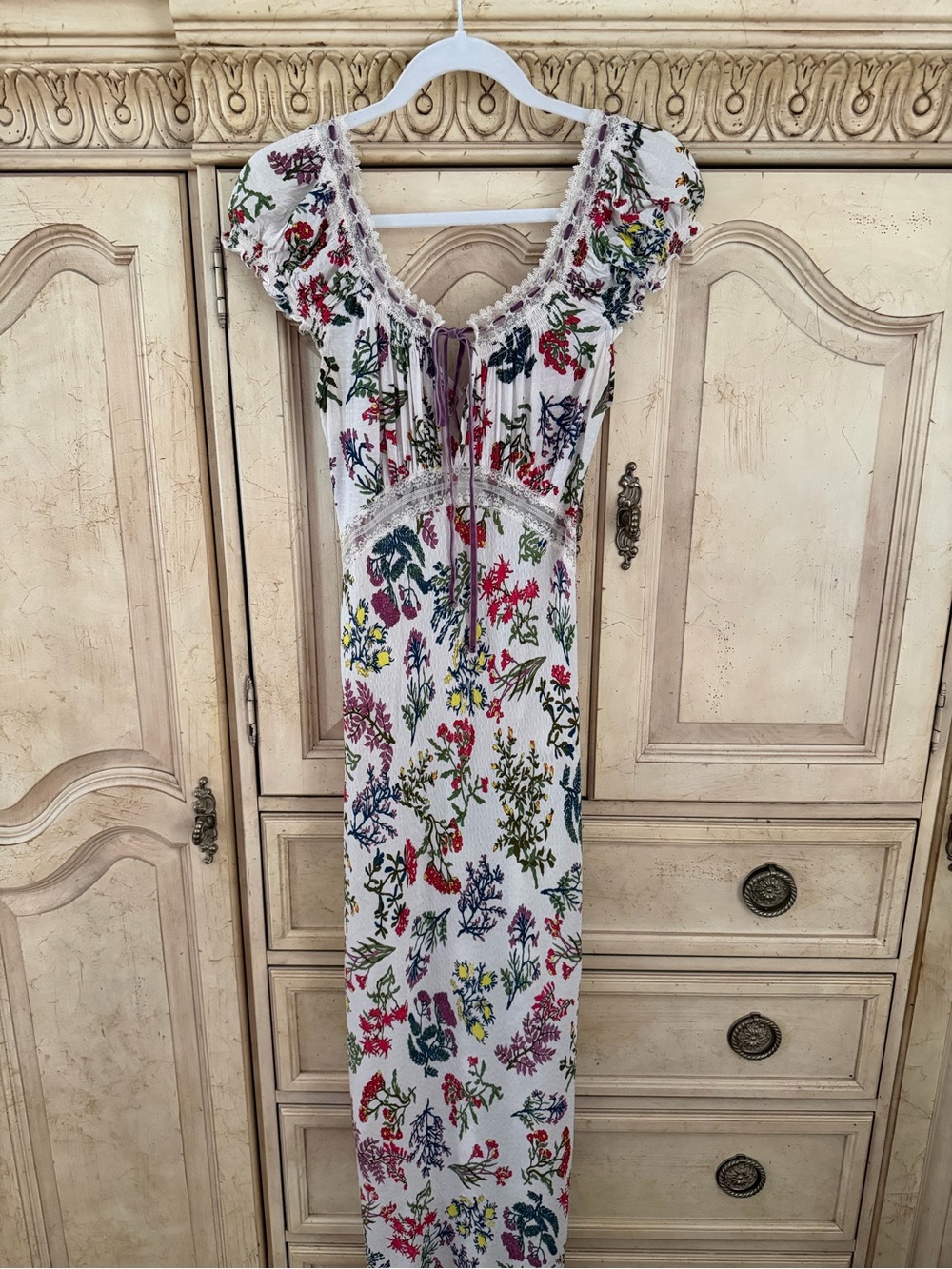 Anthropologie White Floral Tie-Front Maxi Dress - Picture 7 of 8